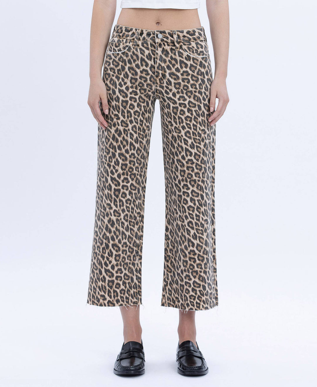 HIGH RISE ANIMAL PRINT CROP WIDE LEG JEANS