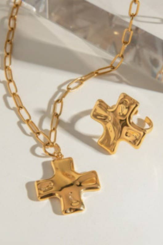 JOSSLYN-18K STAINLESS STEEL TARNISH FREE CROSS NECKLACE | 40NK9580