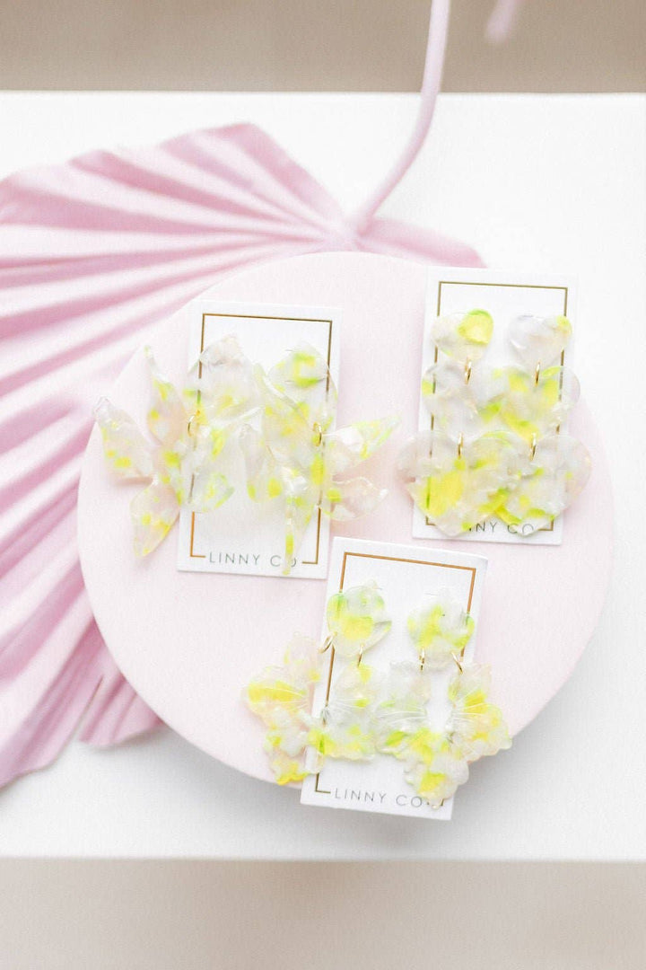 Flora Statement Earrings - Neon Yellow Clouds