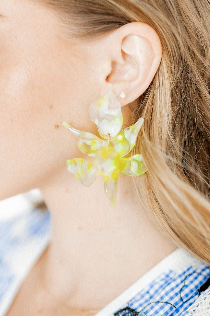 Flora Statement Earrings - Neon Yellow Clouds