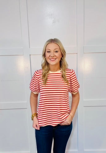 Soft Red and White Top