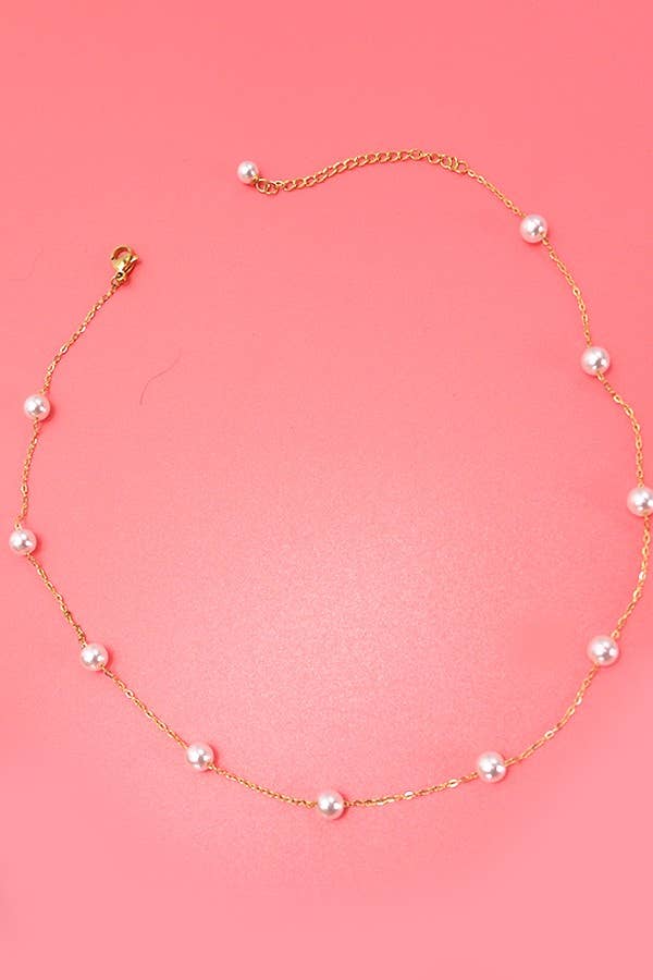 JOSSLYN-TITANIUM  STEEL NON-TARNISH PEARL STATION NECKLACE | 40NK334