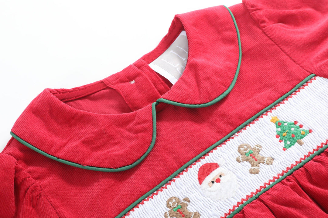 Lil Cactus - Red Corduroy Christmas Smocked Dress and Bloomers