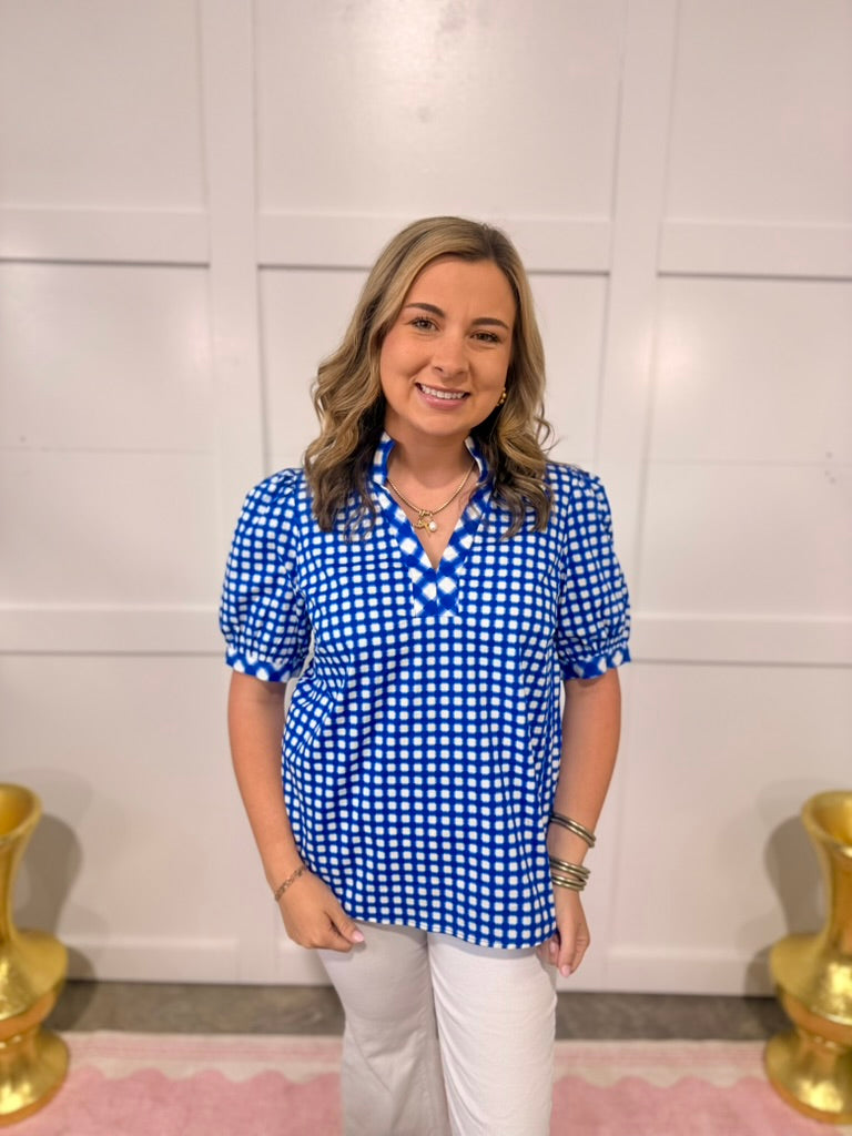 Tricia Gingham Mix Navy Top