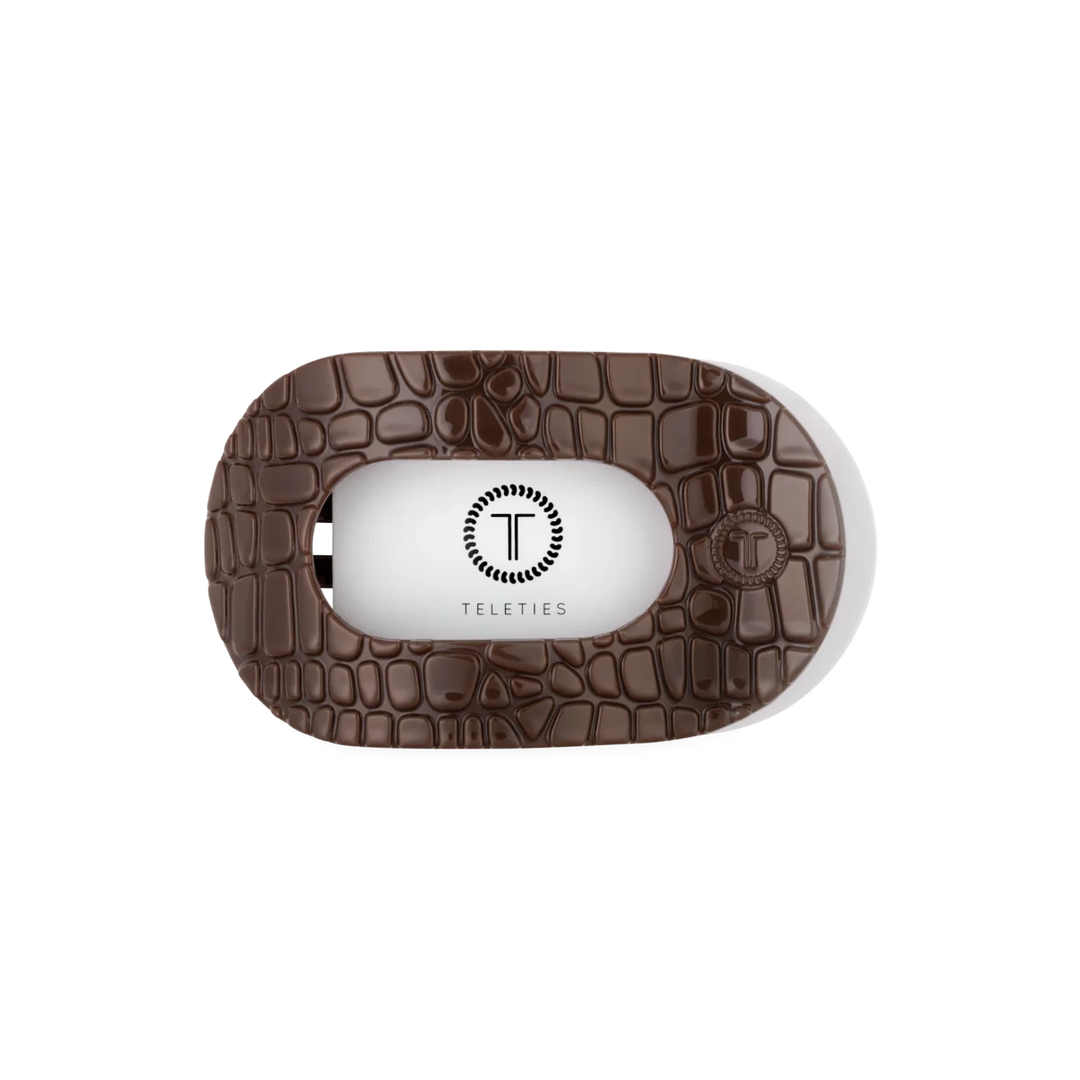 Teleties-Brown Crocodile Medium Flat Round Hair Clip-Medium