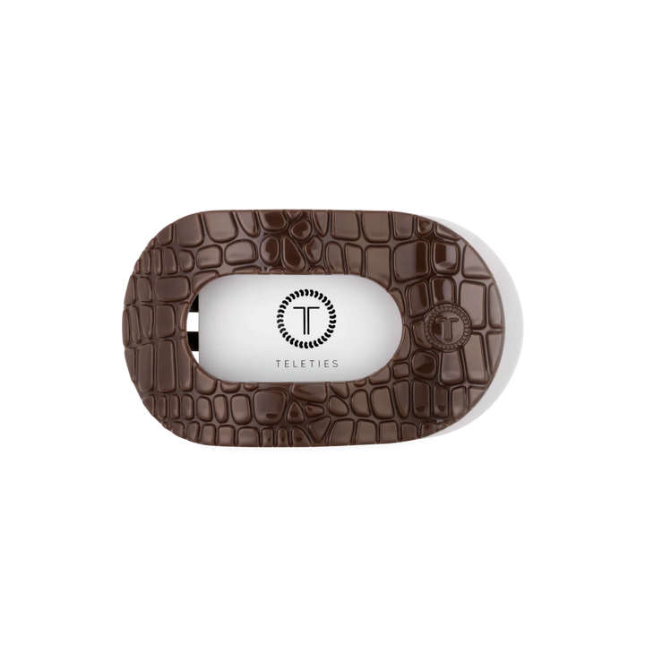 Teleties-Brown Crocodile Medium Flat Round Hair Clip-Medium