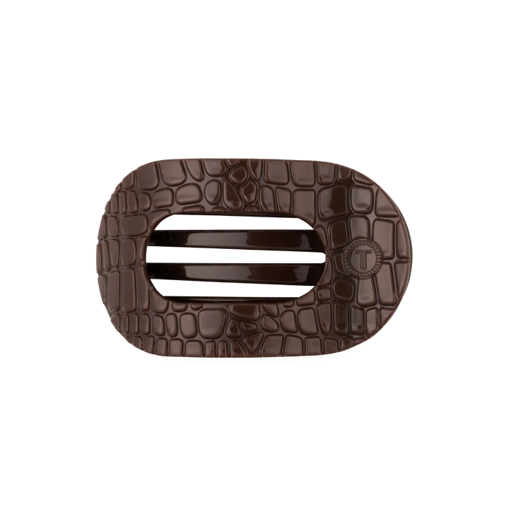 Teleties-Brown Crocodile Medium Flat Round Hair Clip-Medium
