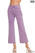 Zenana Plus acid washed high waist frayed hem pants-Light Plum (JB)