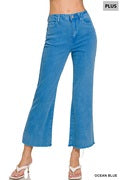Zenana Plus acid washed high waist frayed hem pants- Ocean Blue (JB)