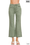 Zenana Plus acid washed high waist frayed hem pants-Olive (JB)