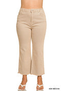 Zenana Plus acid washed high waist frayed hem pants- Ash Mocha (JB)