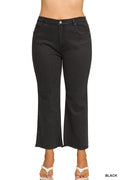 Zenana Plus acid washed high waist frayed hem pants-Black (JB)