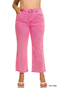 Zenana Plus acid washed high waist frayed hem pants- Hot Pink (JB)