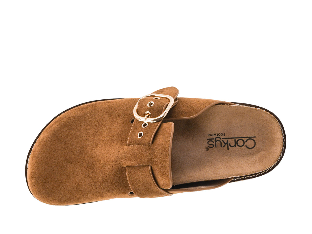 Corkys-DISTRACTED Slip-on Mule-Camel Faux Suede-Sizes 7-11