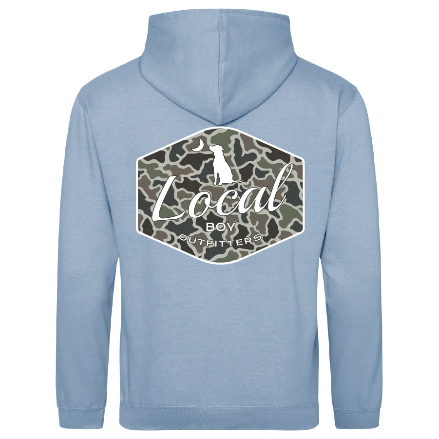 Local Boy Dog & Moon Camo Badge Hoodie Sky Blue (BARK)