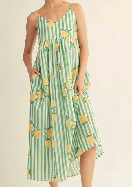 Lemon Print Midi Dress