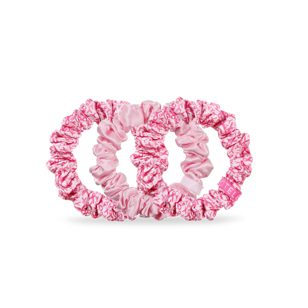 Teleties- Pink Ribbon Power Small Silk Scrunchies