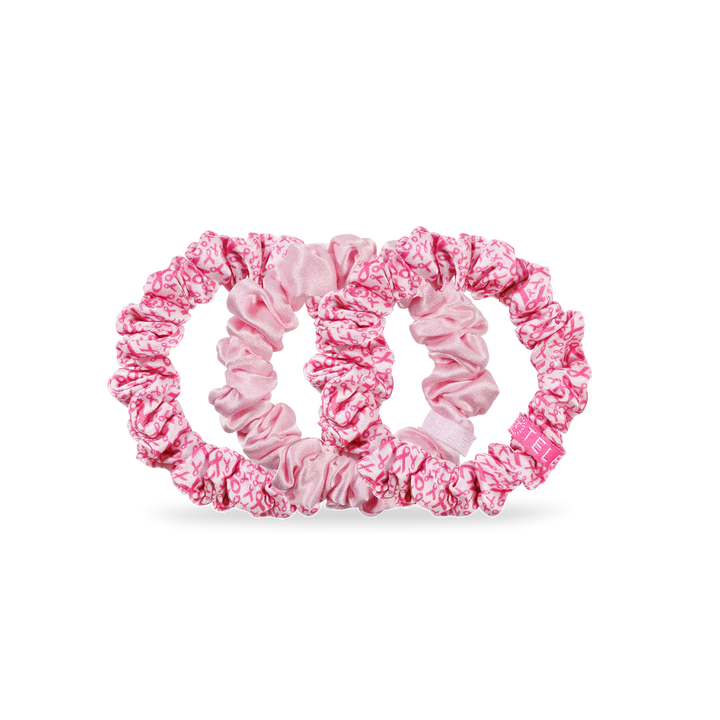 Teleties- Pink Ribbon Power Small Silk Scrunchies
