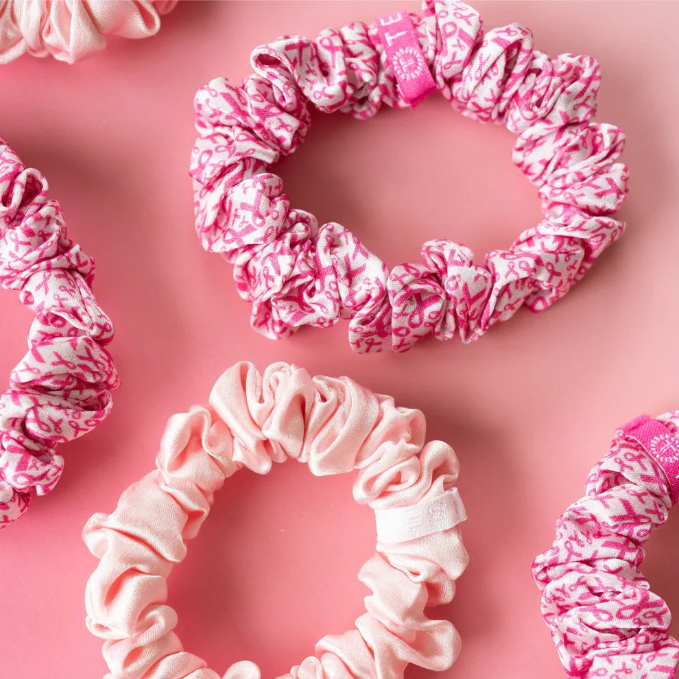 Teleties- Pink Ribbon Power Small Silk Scrunchies