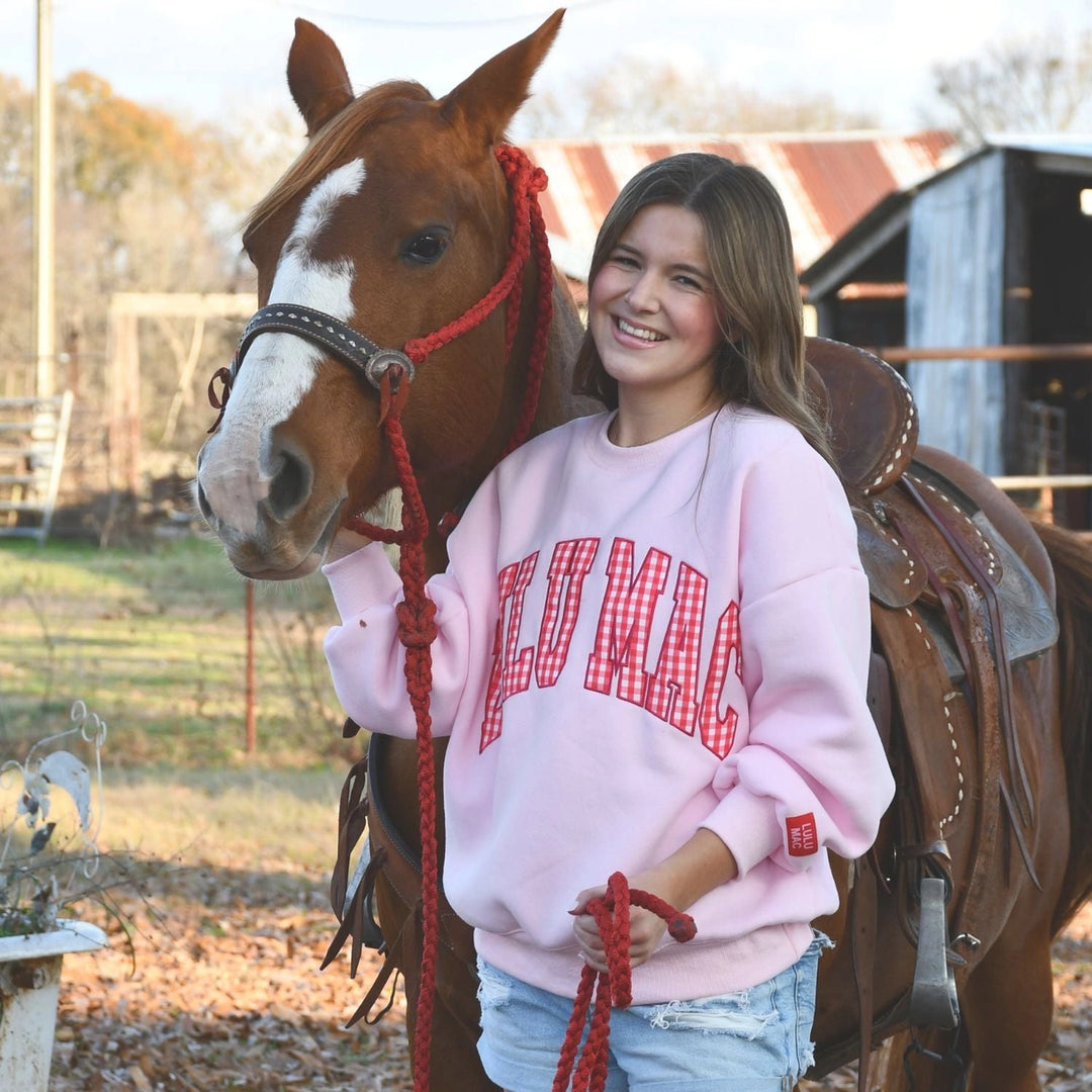 Lulu Mac-Pink W/Red Gingham Youth Sweatshirt