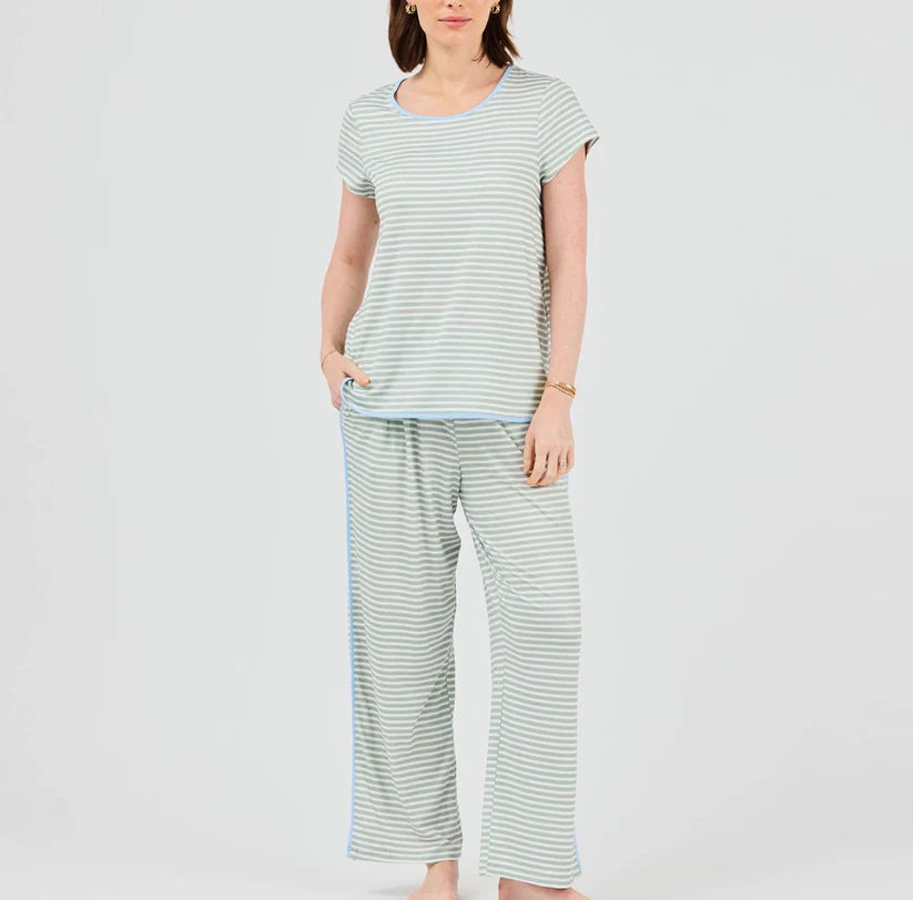Mary Square Melody Pajama Pants Set, Green Stripe (LH)
