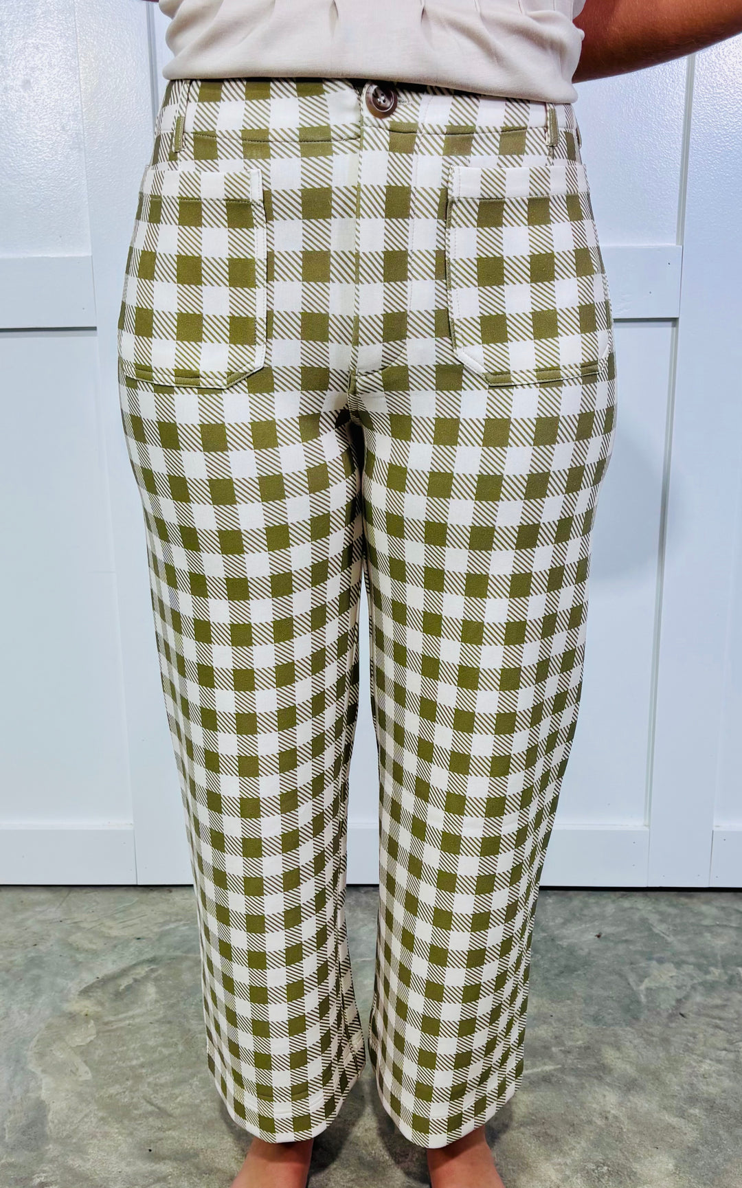 Gingham Wide Leg Pants Olive (LH)