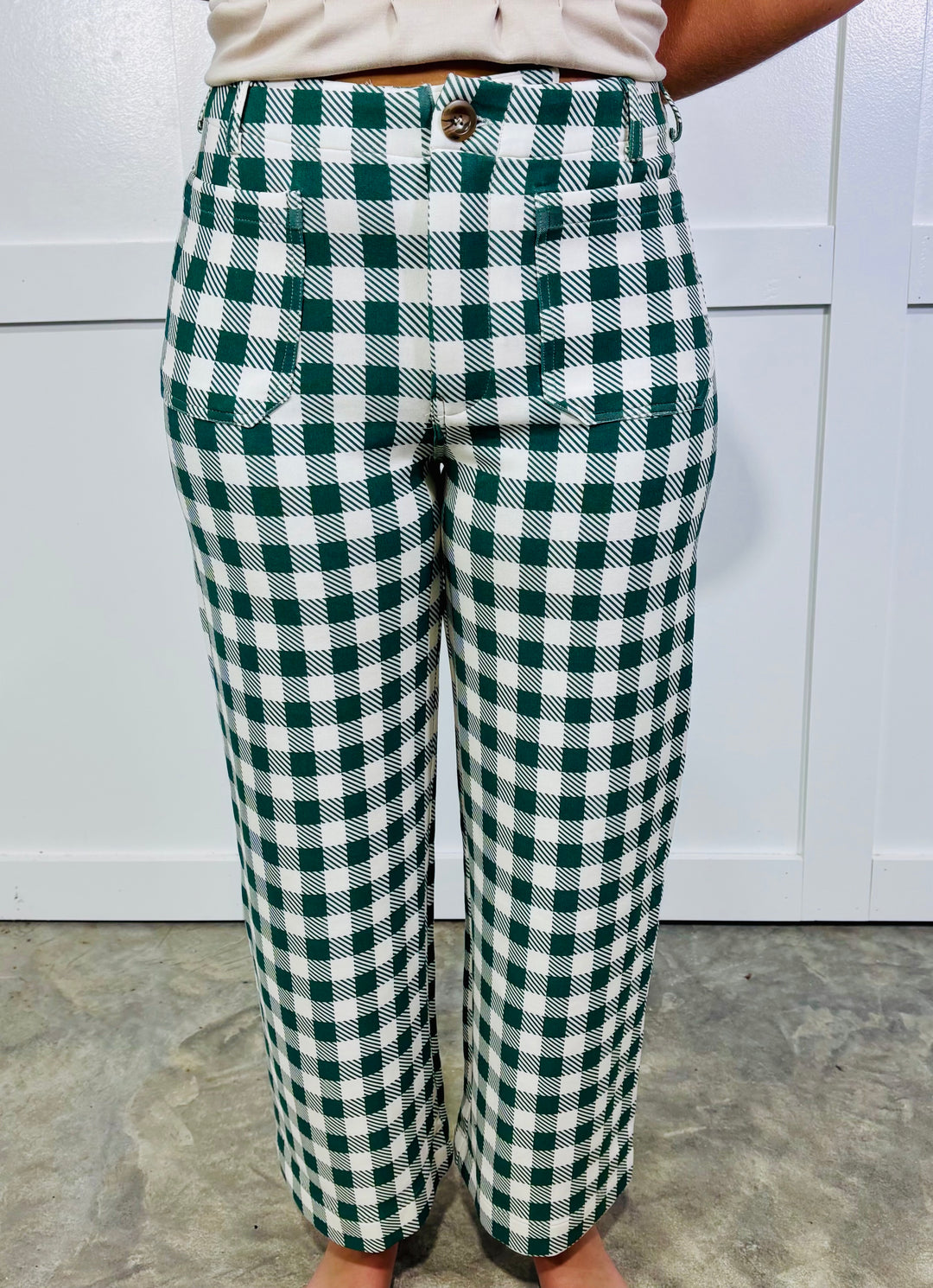 Gingham Wide Leg Pants Hunter Green (LH)