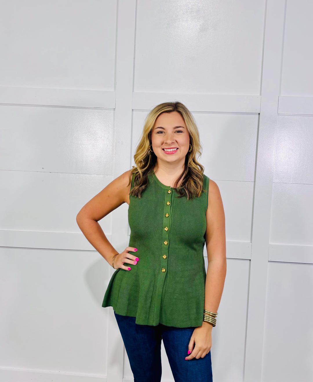 Olive Peplum Hem Top (LH)