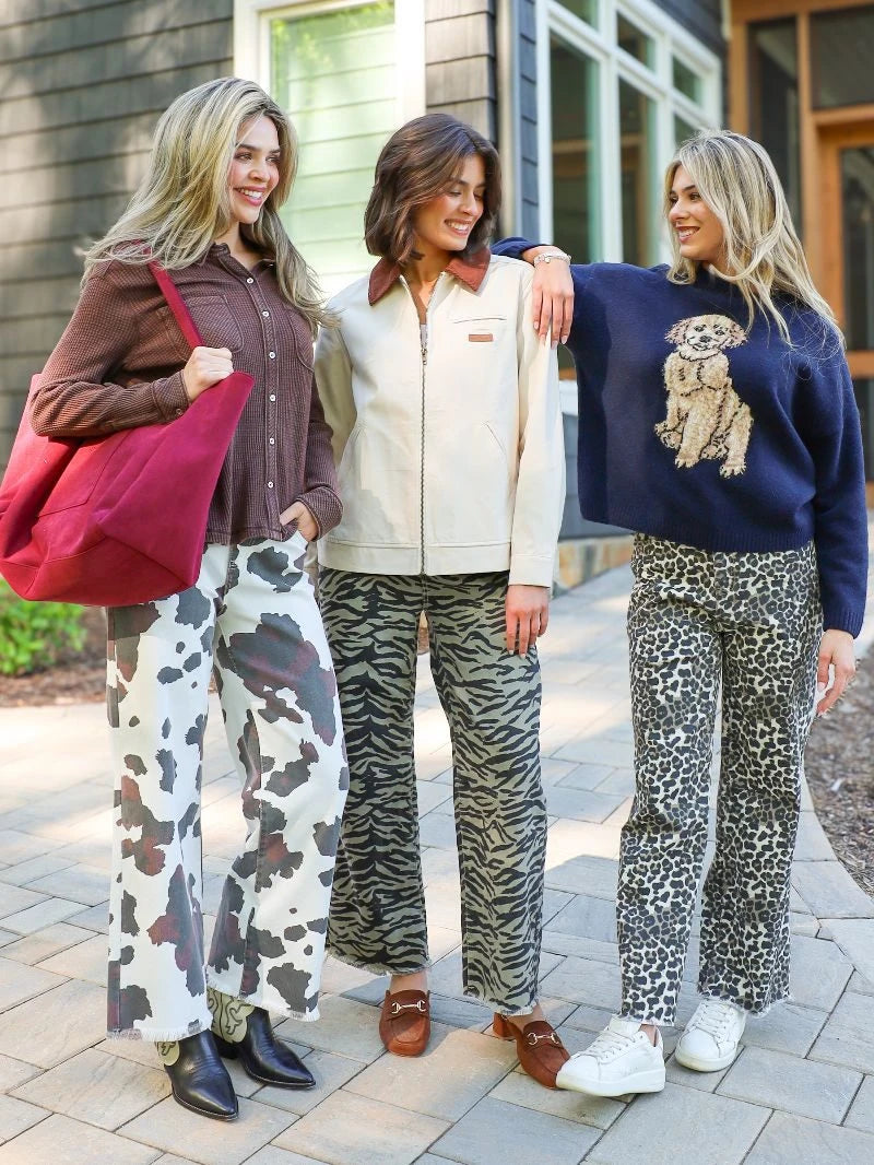 Simply Southern-Printed Denim Pant Straight Leg-Leopard