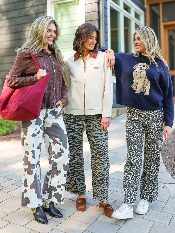 Simply Southern-Printed Denim Pant Straight Leg-Leopard