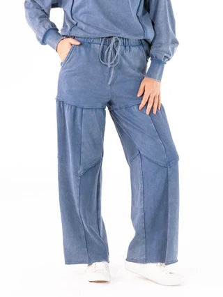 Simply Southern-Mineral Wash Crewneck Sweatshirt & Pant Set-Blue