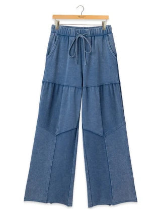 Simply Southern-Mineral Wash Crewneck Sweatshirt & Pant Set-Blue