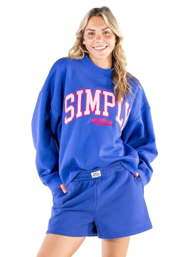 Simply Southern-The Simply For Good Pullover Sweatshirt-Blue with Pink Gingham (LH)