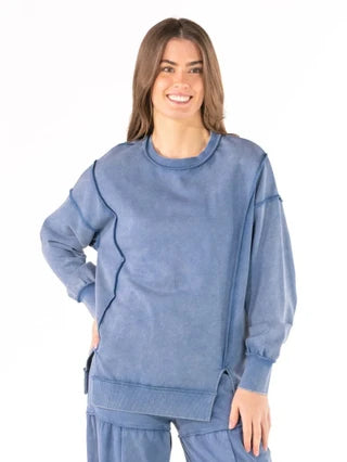 Simply Southern-Mineral Wash Crewneck Sweatshirt & Pant Set-Blue