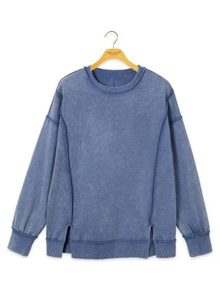 Simply Southern-Mineral Wash Crewneck Sweatshirt & Pant Set-Blue