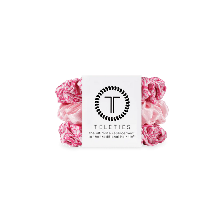 Teleties- Pink Ribbon Power Small Silk Scrunchies
