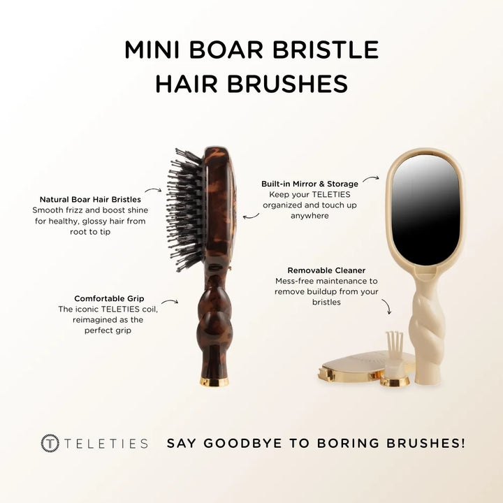 Teleties-Mini Boar Bristle Hair Brush - Tortoise