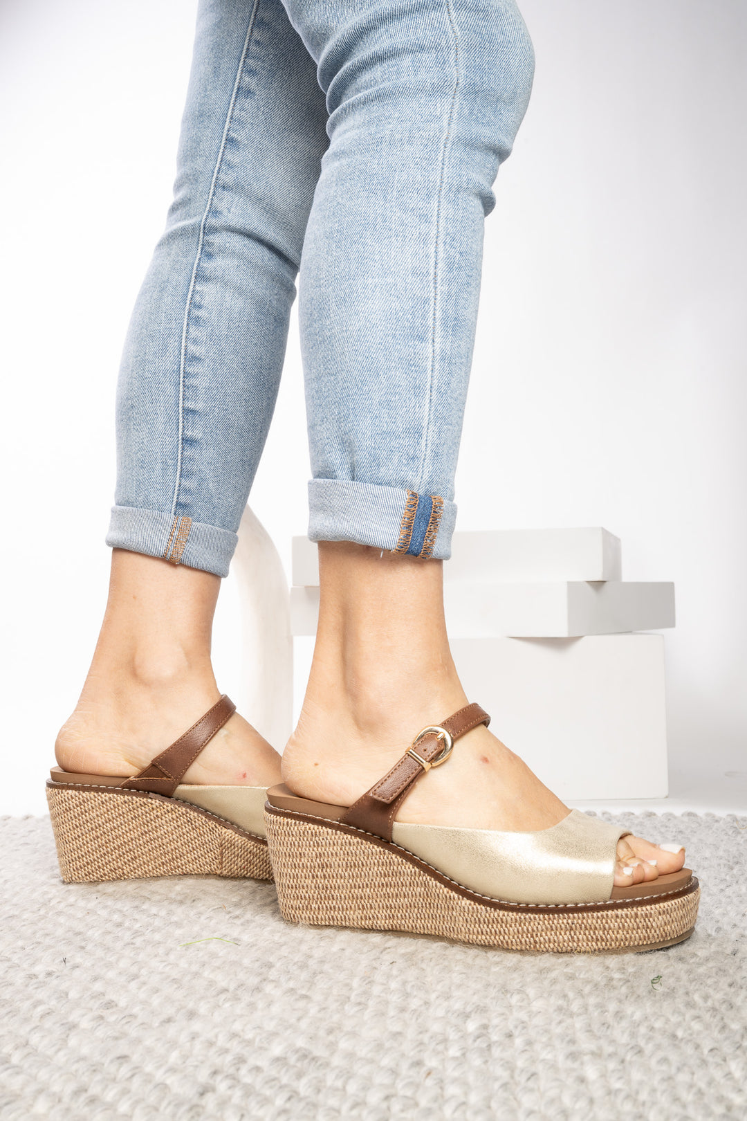 Corkys-Treat Yourself Gold Wedge Shoe-Gold Combo
