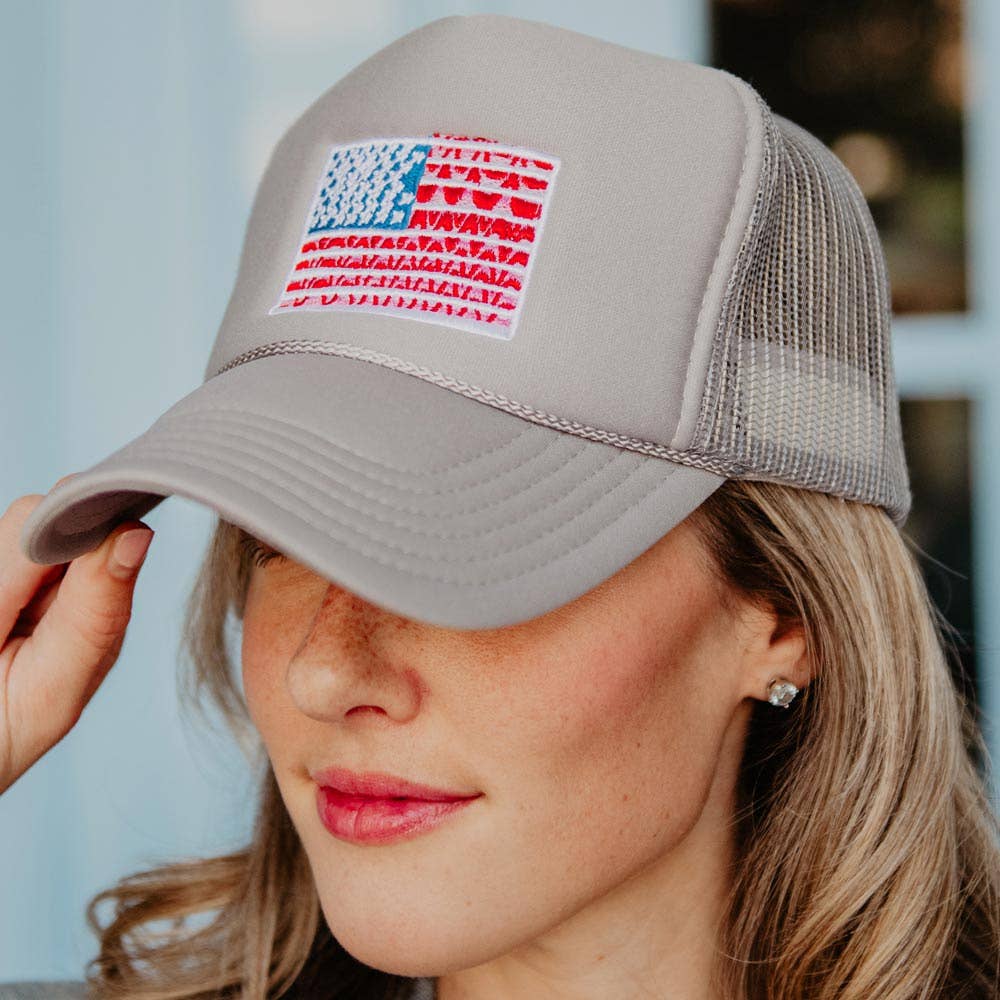 American Flag Cute Foam Trucker Hat: Light Pink
