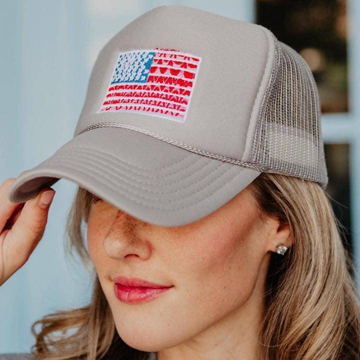 American Flag Cute Foam Trucker Hat: Light Pink