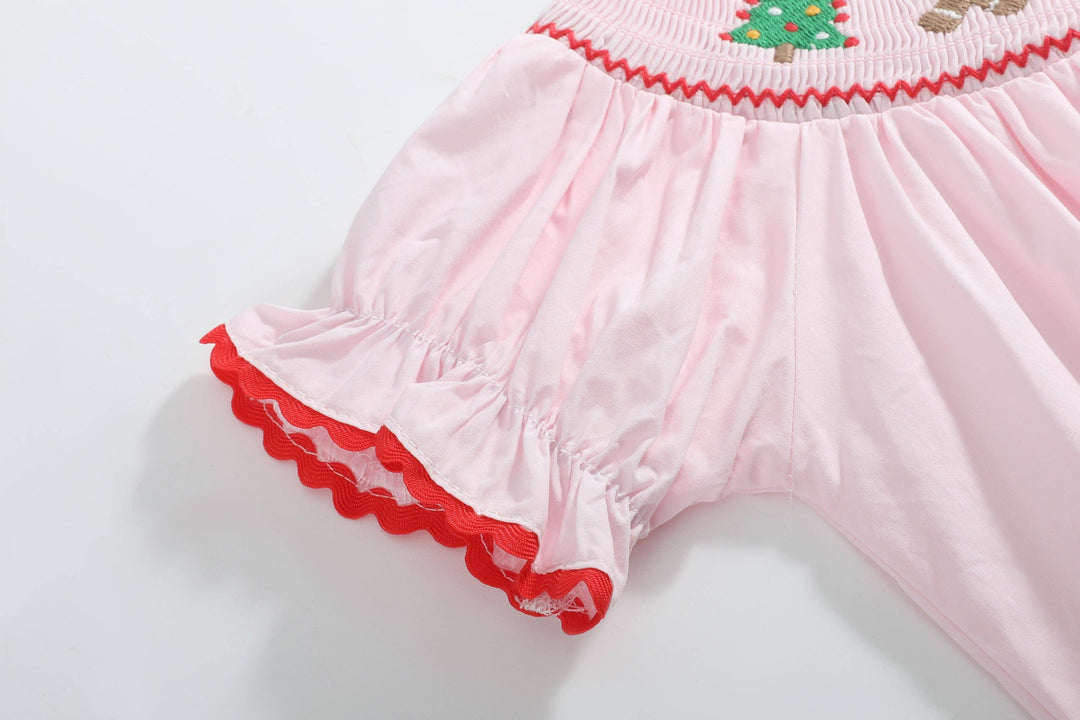 Lil Cactus - Pink Christmas Smocked Romper