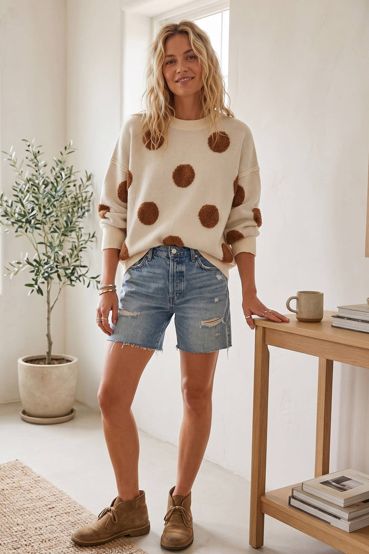 Oversized Textured Polka Dot Knit Sweater