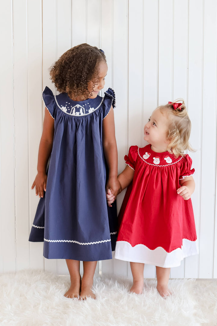 Lil Cactus - Red and White Santa Smocked Bishop Dress