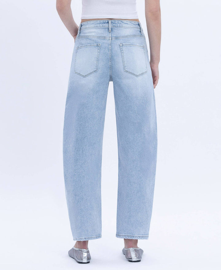 SUPER HIGH RISE LIGHT WASH BARREL LEG JEANS