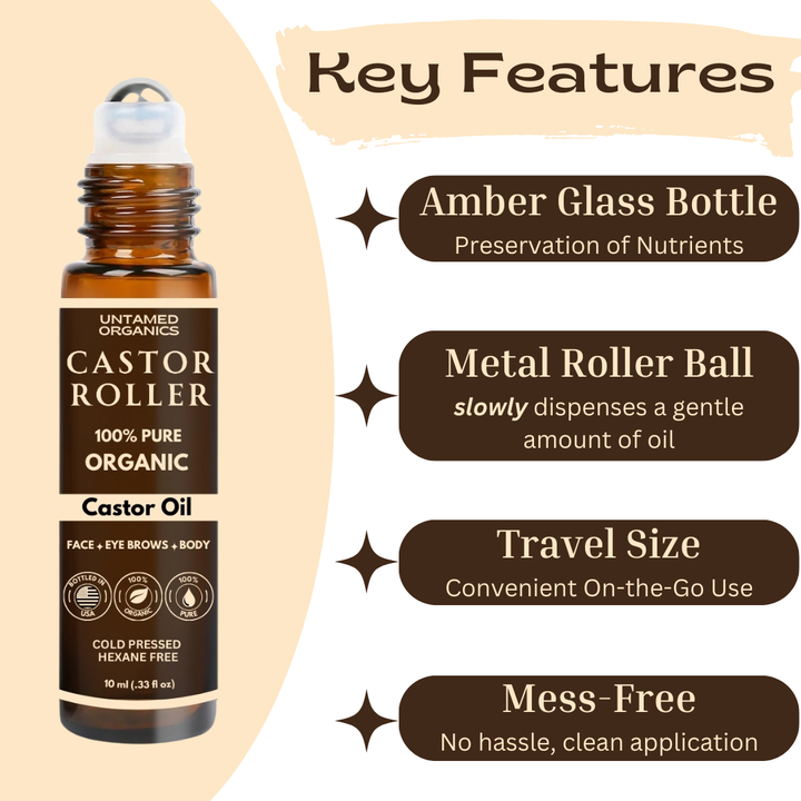 Organic Cold Pressed Castor Oil Roller | 10 mL Glass Bottle
