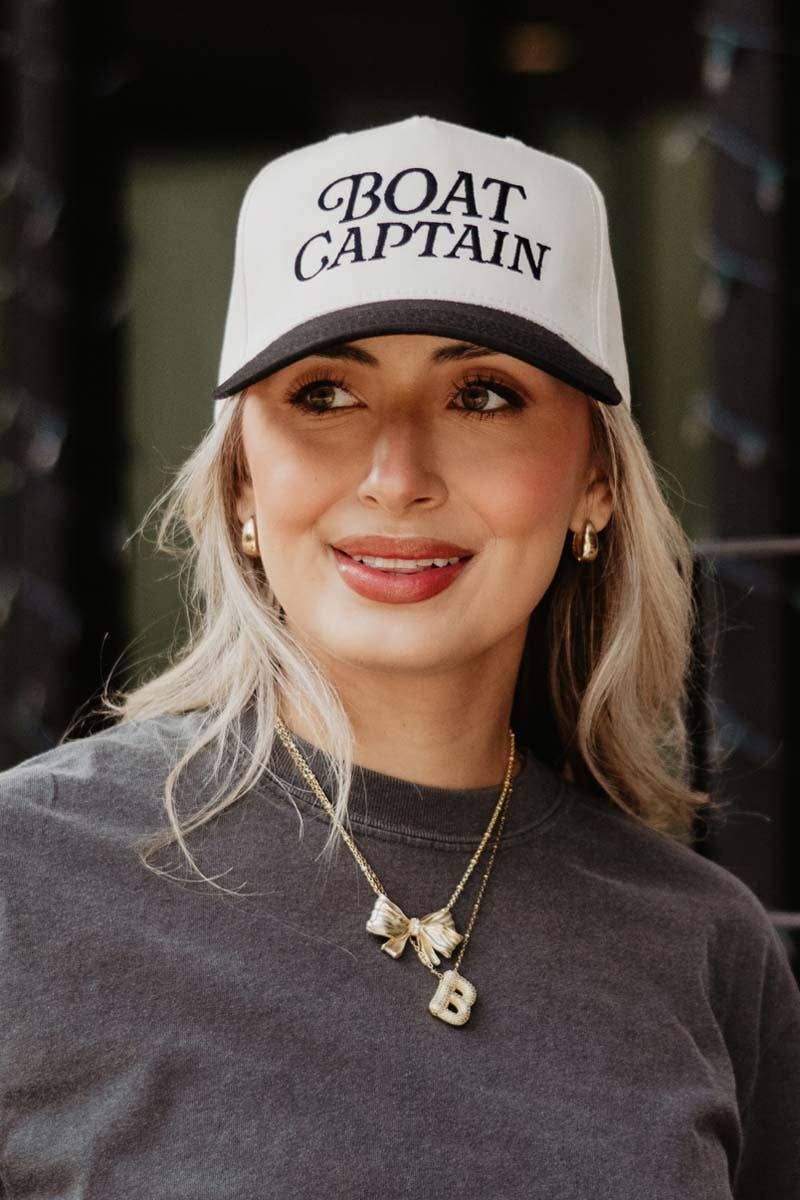 Boat Captain Two-Toned Retro Hat: Light Blue and Navy Stripe
