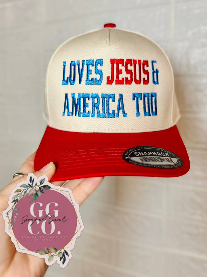 Gospel Gear-Loves Jesus & America Too Embroidered Hat