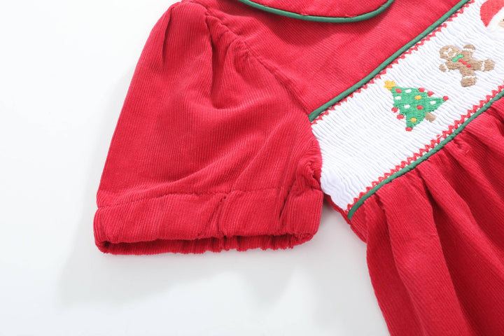 Lil Cactus - Red Corduroy Christmas Smocked Dress and Bloomers