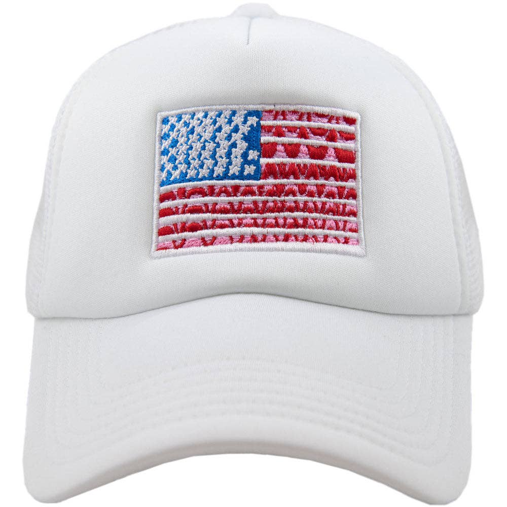 American Flag Cute Foam Trucker Hat: Light Pink