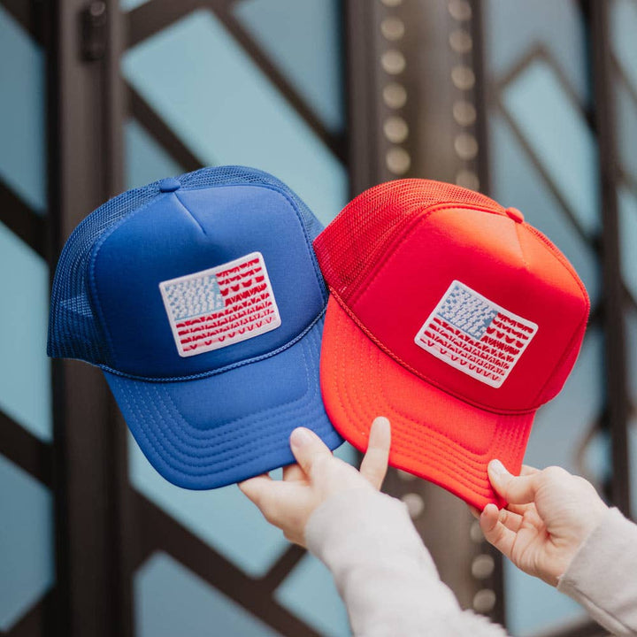 American Flag Cute Foam Trucker Hat: Light Pink